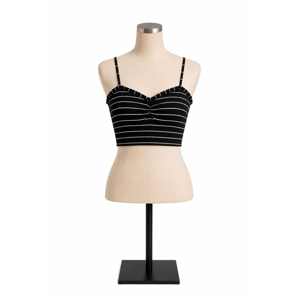 American Eagle Black White Striped Smocked Crop Cami Top Women’s Large